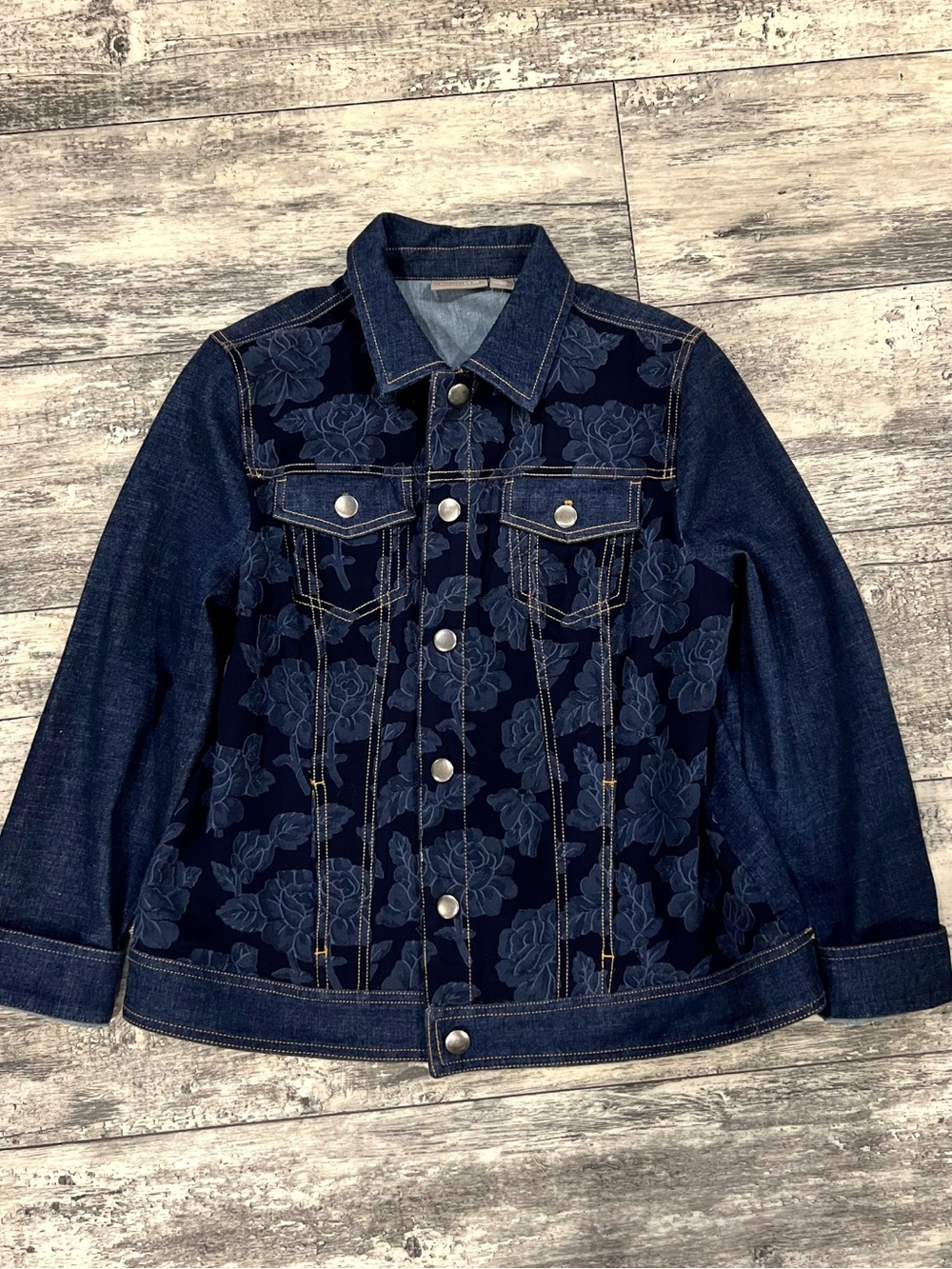 Chico's Dark Blue Floral Jean Jacket - Girls